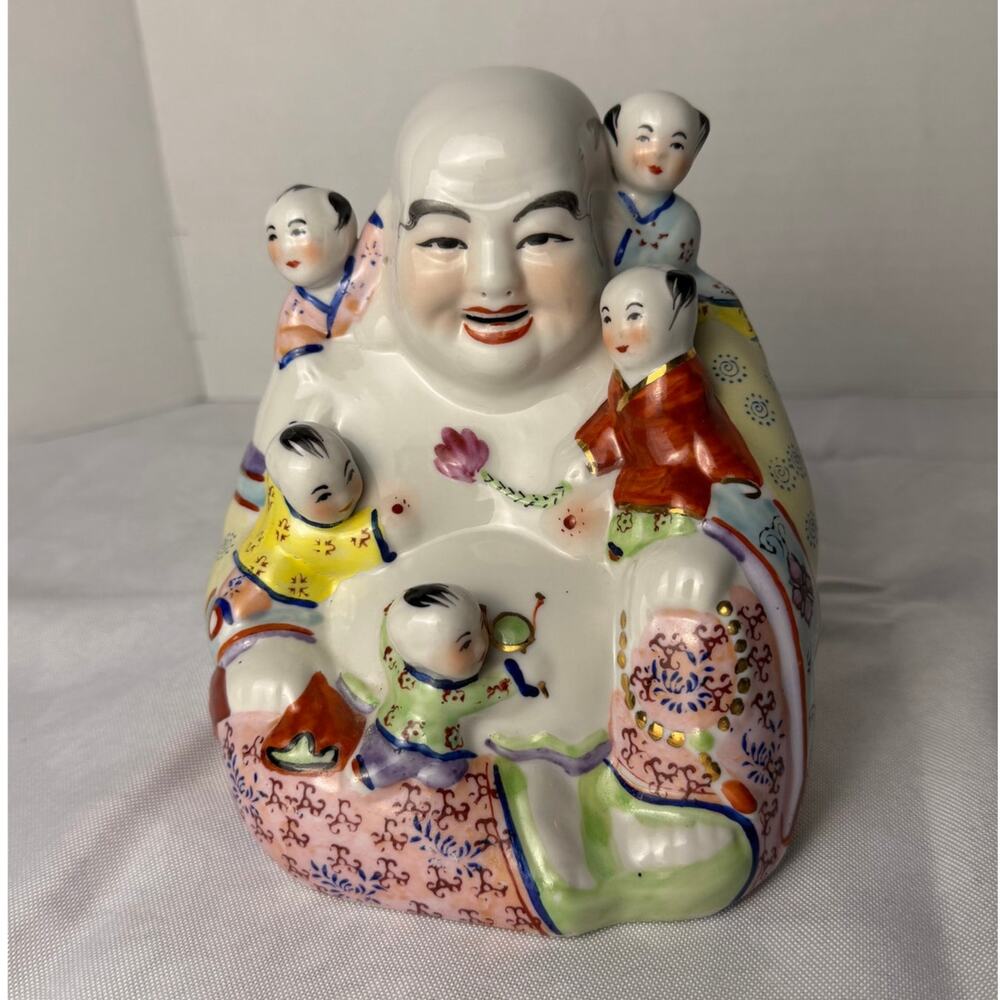 Chinese Porcelain Laughing Buddha Budai Children Figurine Fine China Family